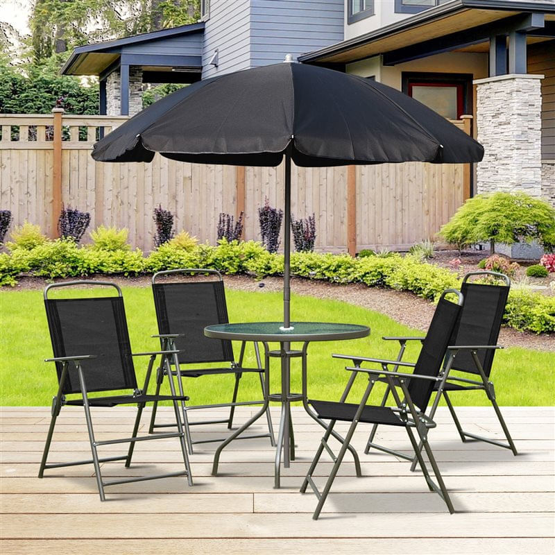 Conjunto de jardín Outsunny 4 sillas+mesa+sombrilla negro