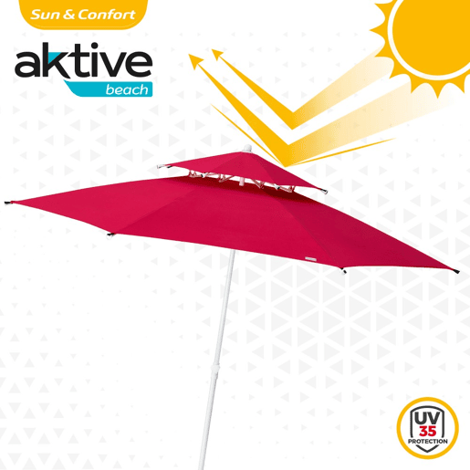 Aktive Guarda-sol de praia grande anti-vento 8 varetas 280 cm vermelho