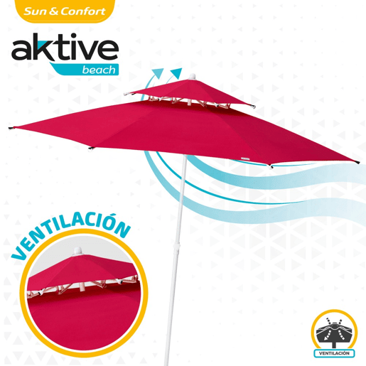 Aktive Guarda-sol de praia grande anti-vento 8 varetas 280 cm vermelho