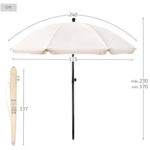Guarda-sol de jardim com protetor solar 240 cm bege Aktive Garden Guarda-sol de jardim com protetor solar 240 cm bege Aktive Garden