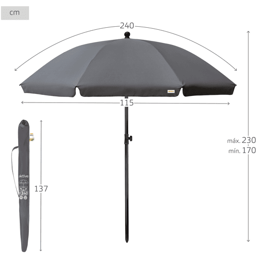 Guarda-sol para jardim proteção uv 240 cm cor cinza Aktive Garden Guarda-sol para jardim proteção uv 240 cm cor cinza Aktive Garden