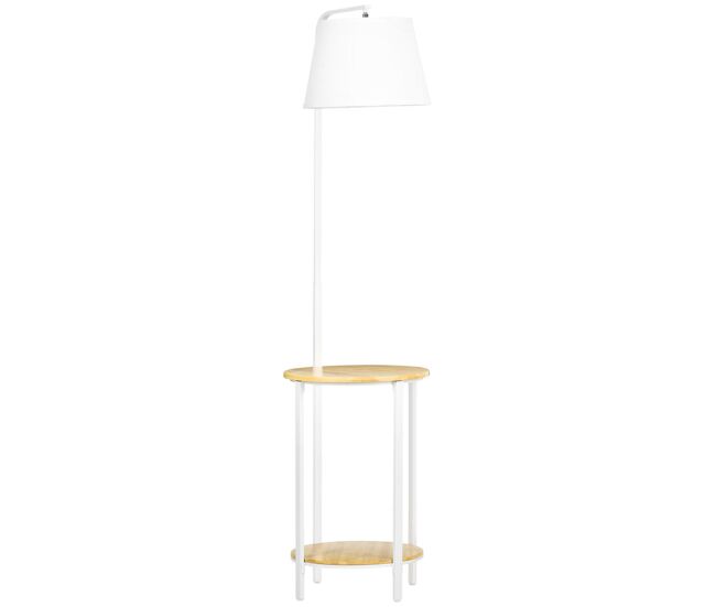Homcom lámpara de pie moderna con mesas lámpara con estantes casquillo e27 máx. 40w con pantalla de lino e interruptor de pie para salón dormitorio 43x39,5x162 cm blanco