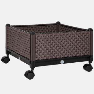 Outsunny Floreira Exterior de PP com Rodas Vaso de Jardim com Orifícios de Drenagem para Cultivo de Plantas no Exterior Pátio Terraço 50x50x33 cm Castanho