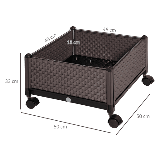 Outsunny Floreira Exterior de PP com Rodas Vaso de Jardim com Orifícios de Drenagem para Cultivo de Plantas no Exterior Pátio Terraço 50x50x33 cm Castanho