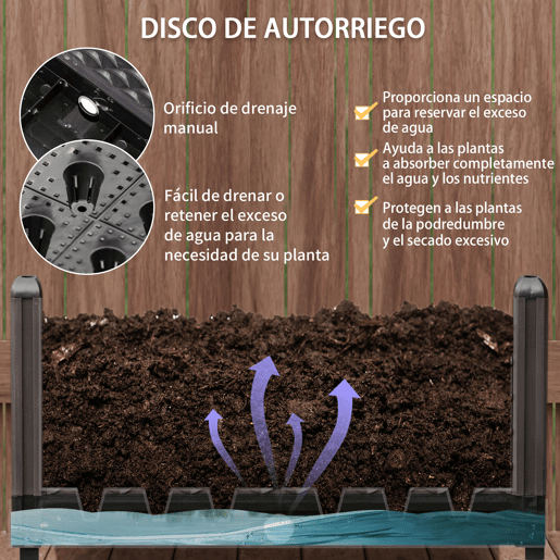 Outsunny Floreira Exterior de PP com Rodas Vaso de Jardim com Orifícios de Drenagem para Cultivo de Plantas no Exterior Pátio Terraço 50x50x33 cm Castanho