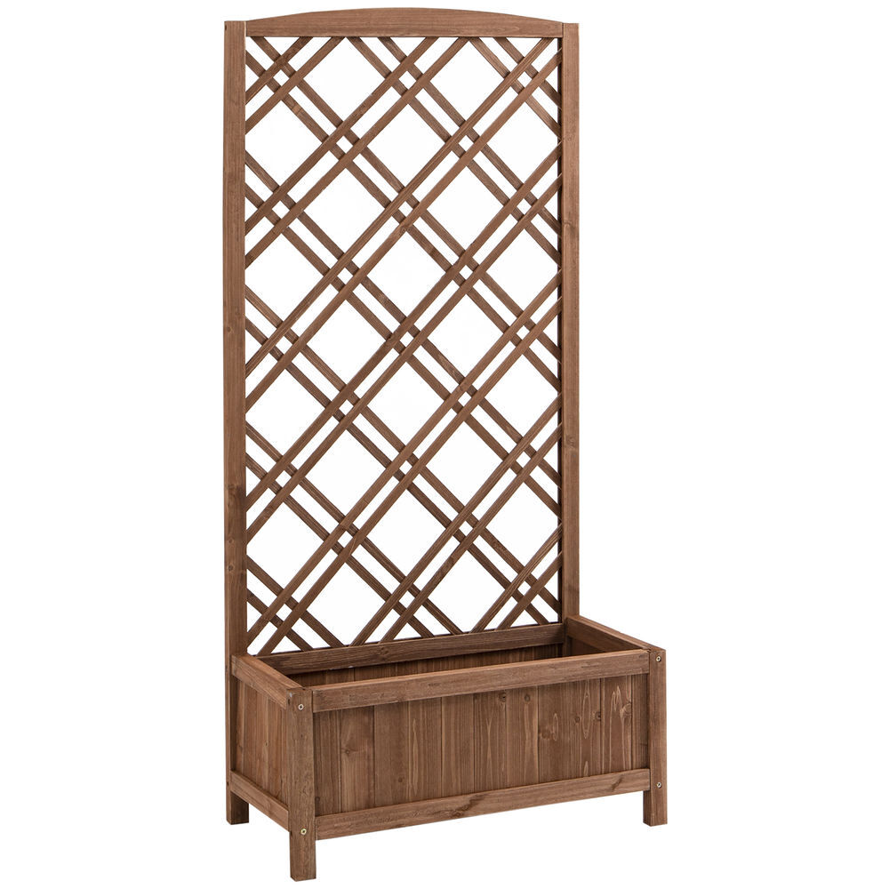Outsunny jardinera con enrejado jardinera con celosía de madera macetero con soporte para trepadora cultivos plantas en exterior terraza jardín balcón 60x30x122,5 cm marrón