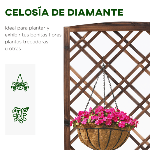 Outsunny Floreira com Treliça de Madeira Caixa de Plantio com Suporte para Plantas Trepadeiras para Jardim varanda Pátio 60x30x122,5cm Marrom