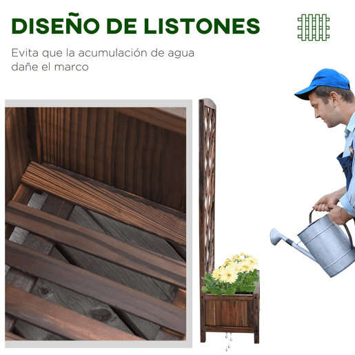 Outsunny Floreira com Treliça de Madeira Caixa de Plantio com Suporte para Plantas Trepadeiras para Jardim varanda Pátio 60x30x122,5cm Marrom