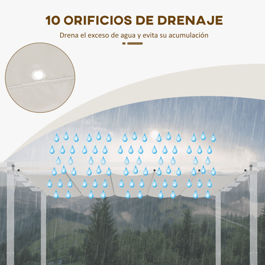 Outsunny Cobertura para Pérgola 3,5x2,5 m Teto de Substituição Retrátil para Pérgola com 10 Orifícios de Drenagem Creme