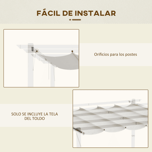 Outsunny Cobertura para Pérgola 3,5x2,5 m Teto de Substituição Retrátil para Pérgola com 10 Orifícios de Drenagem Creme