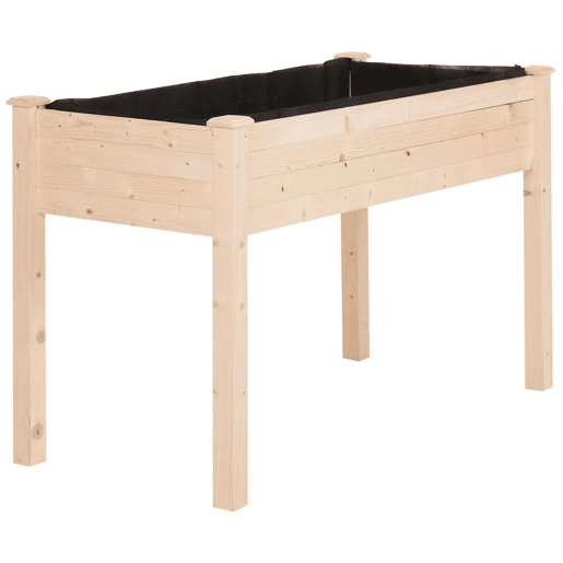 Outsunny Horta Elevada de Madeira 122,5x56,5x76cm Mesa de Cultivo com Tecido não Tecido e 4 Orifícios de Drenagem para Cultivo de Plantas e Flores Madeira