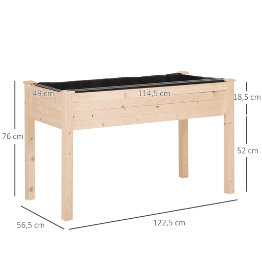 Outsunny Horta Elevada de Madeira 122,5x56,5x76cm Mesa de Cultivo com Tecido não Tecido e 4 Orifícios de Drenagem para Cultivo de Plantas e Flores Madeira