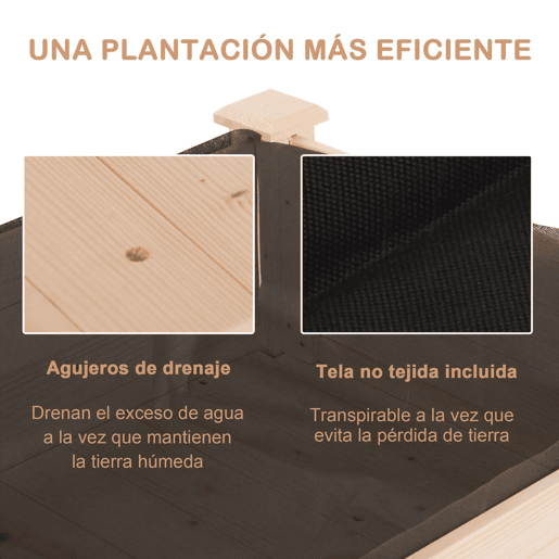 Outsunny Horta Elevada de Madeira 122,5x56,5x76cm Mesa de Cultivo com Tecido não Tecido e 4 Orifícios de Drenagem para Cultivo de Plantas e Flores Madeira