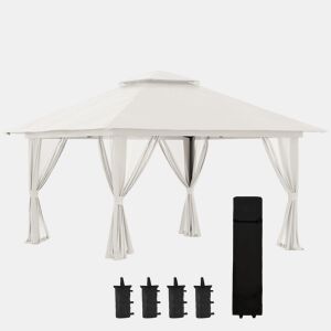 Outsunny Tenda Dobrável Pop-UP 3,92x3,92x2,83m Tenda de Jardim com Altura Ajustável Proteção UV50+ Teto Duplo Rede Mosquiteira e Bolsa de Transporte com Rodas para Festas Campismo Bege