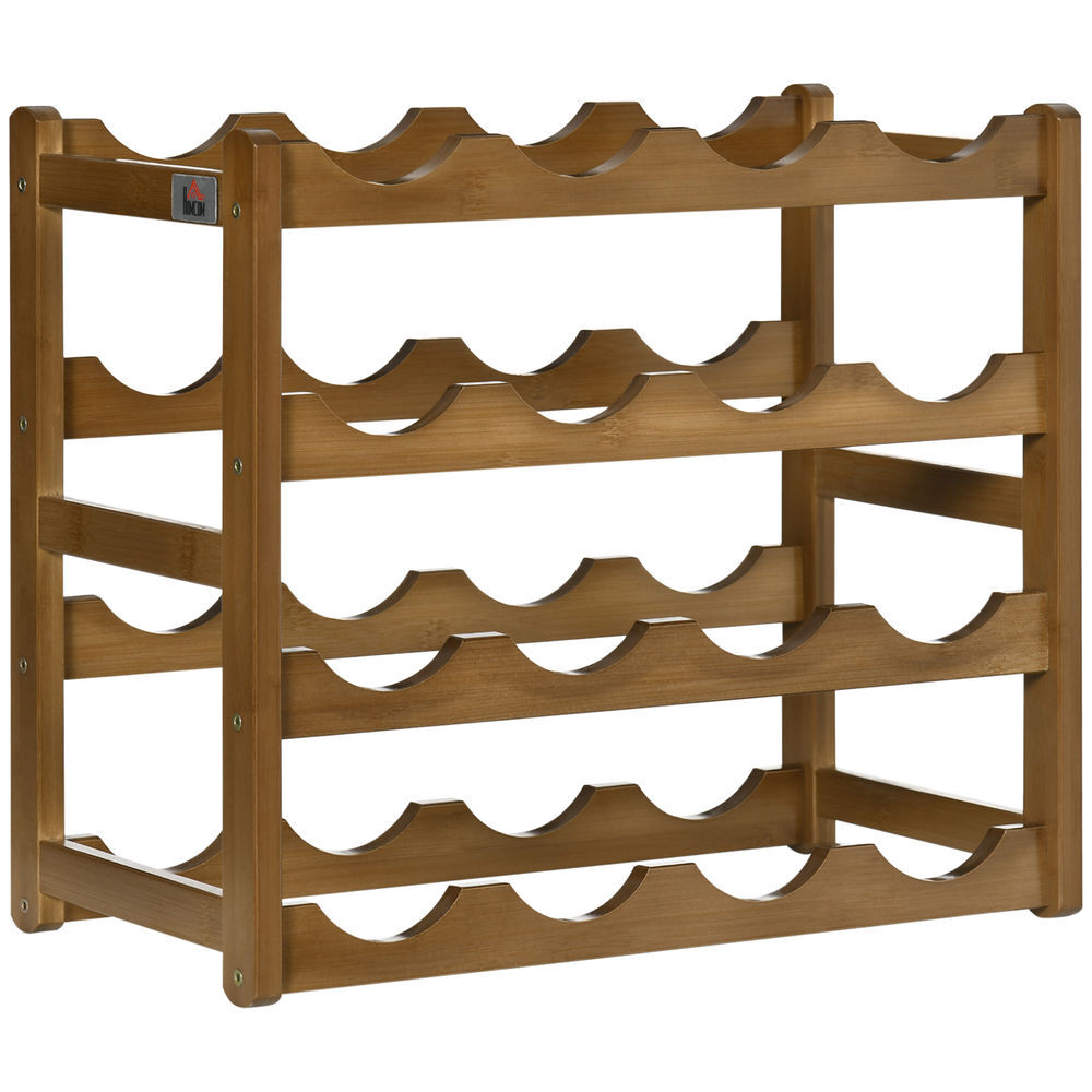 Homcom botellero de bambú para 16 botellas estantería de vino de 4 niveles soporte para botellas de mesa para cocina comedor bar carga 75 kg 43x23,5x38 cm marrón