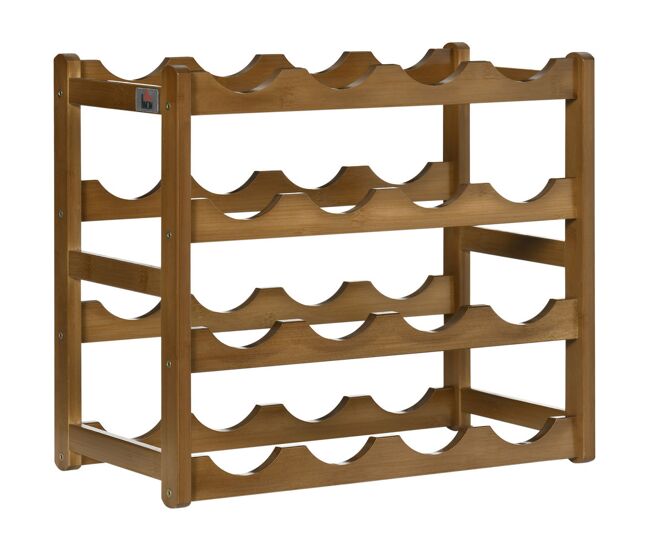 Homcom botellero de bambú para 16 botellas estantería de vino de 4 niveles soporte para botellas de mesa para cocina comedor bar carga 75 kg 43x23,5x38 cm marrón