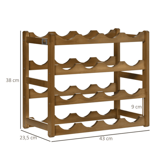 HOMCOM Suporte para 16 Garrafas de Bambu Prateleira para Garrafas de Vinho de 4 Níveis para Cozinha Sala de Jantar Bar Carga Máxima 75kg 43x23,5x38cm Marrom