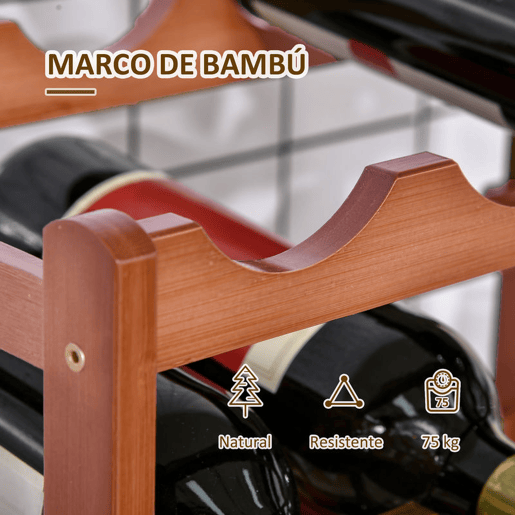 HOMCOM Suporte para 16 Garrafas de Bambu Prateleira para Garrafas de Vinho de 4 Níveis para Cozinha Sala de Jantar Bar Carga Máxima 75kg 43x23,5x38cm Marrom