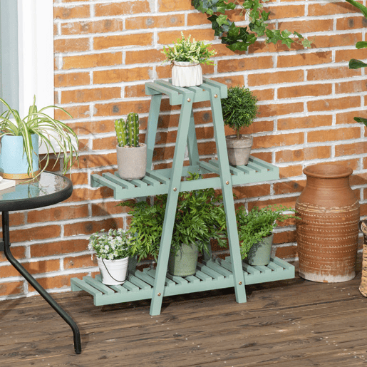 Outsunny Suporte de Madeira para Plantas Suporte para Flores de 3 Níveis Prateleira Decorativa de Plantas para Interior Exterior 46x26x76cm Verde