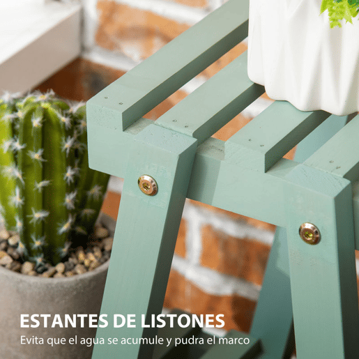 Outsunny Suporte de Madeira para Plantas Suporte para Flores de 3 Níveis Prateleira Decorativa de Plantas para Interior Exterior 46x26x76cm Verde