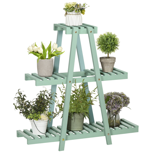 Outsunny Suporte de Madeira para Plantas Suporte para Flores de 3 Níveis Prateleira Decorativa de Plantas para Interior Exterior 46x26x76cm Verde