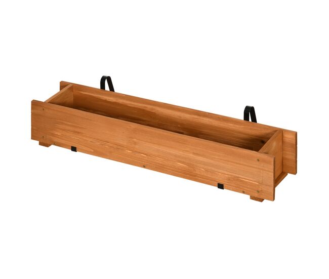 Outsunny arriate de madera de suelo o pared jardinera rectangular huerto urbano con 2 orificios de drenaje y 2 ganchos para cultivos plantas flores en balcón jardín terraza 91x18x16,5 cm natural