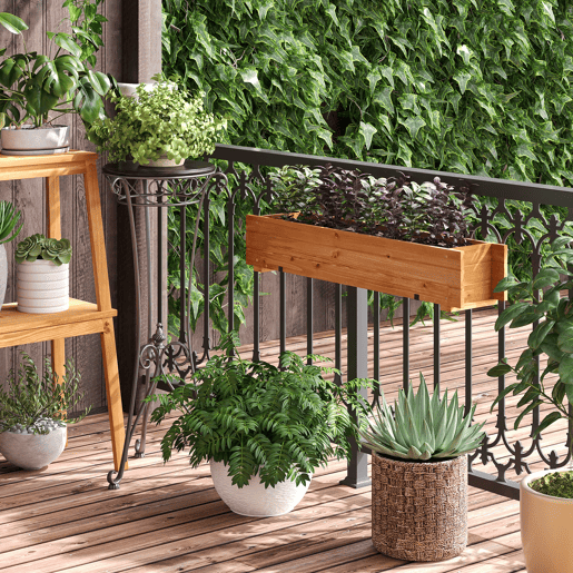 Outsunny Floreira de Madeira de Chão ou Parede Floreira Retangular com 2 Orifícios de Drenagem e 2 Ganchos para Cultivos de Plantas Flores em Jardim Varanda 91x18x16,5cm Madeira
