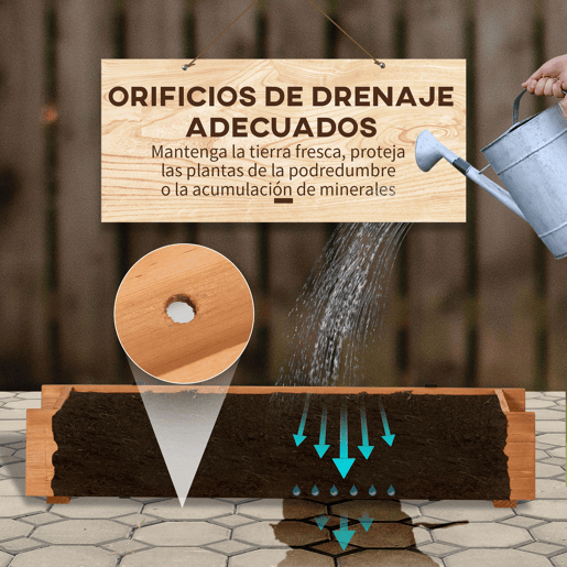 Outsunny Floreira de Madeira de Chão ou Parede Floreira Retangular com 2 Orifícios de Drenagem e 2 Ganchos para Cultivos de Plantas Flores em Jardim Varanda 91x18x16,5cm Madeira