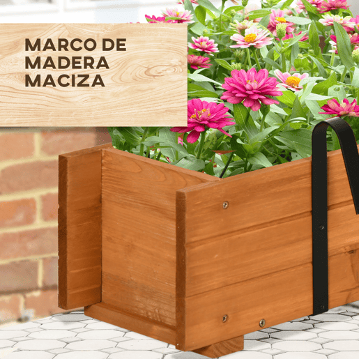 Outsunny Floreira de Madeira de Chão ou Parede Floreira Retangular com 2 Orifícios de Drenagem e 2 Ganchos para Cultivos de Plantas Flores em Jardim Varanda 91x18x16,5cm Madeira