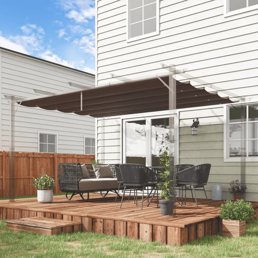 Outsunny Telhado de Pérgola 3,5x2,6 m, Teto de Substituição Retrátil para Estrutura de Pérgola 4x3 m, UV30+, Cobertura de Tecido Apenas para Jardim com 10 Orifícios de Drenagem, Castanho