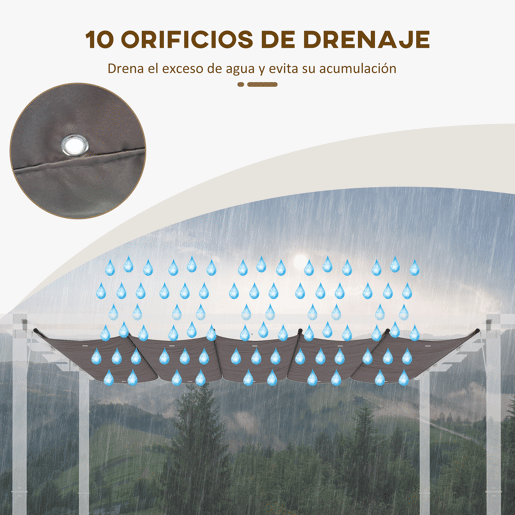 Outsunny Telhado de Pérgola 3,5x2,6 m, Teto de Substituição Retrátil para Estrutura de Pérgola 4x3 m, UV30+, Cobertura de Tecido Apenas para Jardim com 10 Orifícios de Drenagem, Castanho