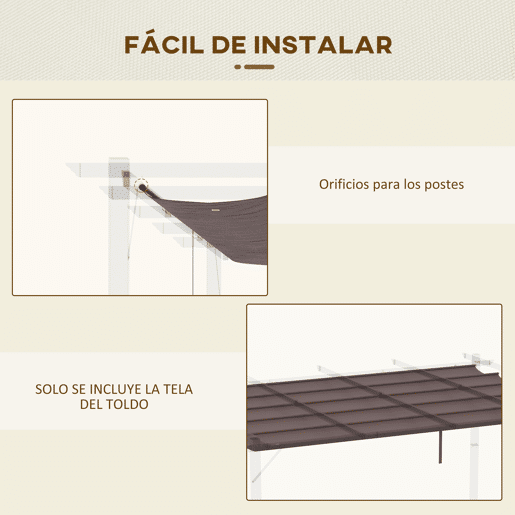 Outsunny Telhado de Pérgola 3,5x2,6 m, Teto de Substituição Retrátil para Estrutura de Pérgola 4x3 m, UV30+, Cobertura de Tecido Apenas para Jardim com 10 Orifícios de Drenagem, Castanho