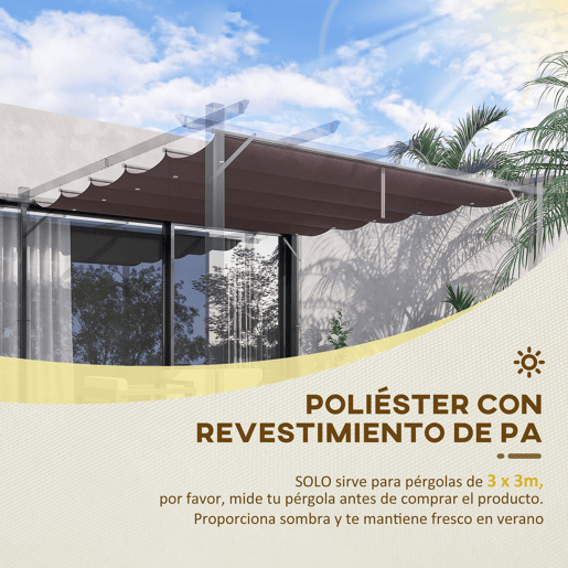 Cobertura de pérgola Outsunny 2,5x2,55 m Telhado de substituição retráctil para guarda-sol Cobertura de tecido para gazebo de jardim com 10 orifícios de drenagem Castanho Cobertura de pérgola Outsunny 2,5x2,55 m Telhado de substituição retráctil para guarda-sol Cobertura de tecido para gazebo de jardim com 10 orifícios de drenagem Castanho