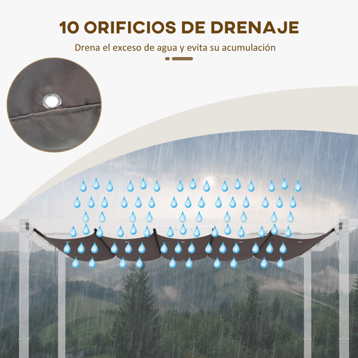 Cobertura de pérgola Outsunny 2,5x2,55 m Telhado de substituição retráctil para guarda-sol Cobertura de tecido para gazebo de jardim com 10 orifícios de drenagem Castanho Cobertura de pérgola Outsunny 2,5x2,55 m Telhado de substituição retráctil para guarda-sol Cobertura de tecido para gazebo de jardim com 10 orifícios de drenagem Castanho