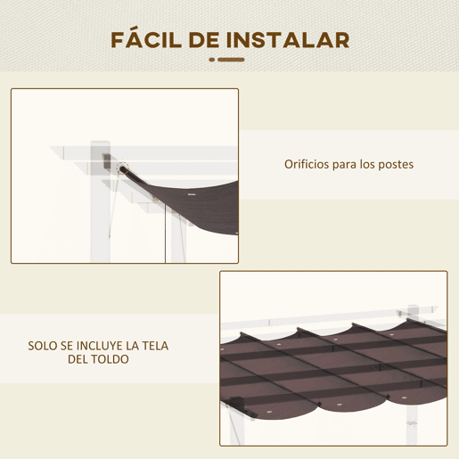 Cobertura de pérgola Outsunny 2,5x2,55 m Telhado de substituição retráctil para guarda-sol Cobertura de tecido para gazebo de jardim com 10 orifícios de drenagem Castanho Cobertura de pérgola Outsunny 2,5x2,55 m Telhado de substituição retráctil para guarda-sol Cobertura de tecido para gazebo de jardim com 10 orifícios de drenagem Castanho