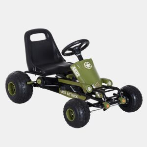 HOMCOM Kart a Pedais com Assento Ajustável Embreagem Travão de Mão para Crianças de 3-6 Anos Carga Máxima 35 kg 99x65x56 cm Verde e Preto