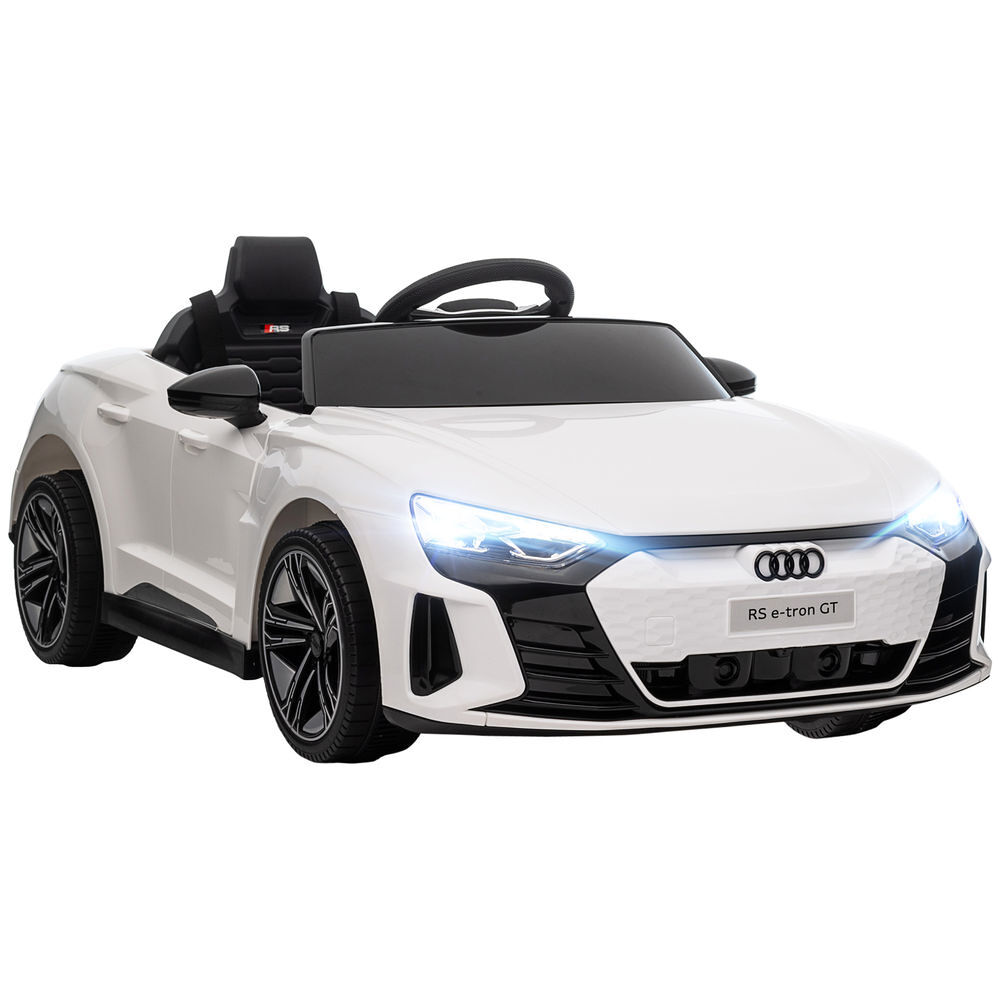 homcom coche electrico para ninos de 3 anos audi rs e-tron gt coche de bateria 12v con mando a distancia faros led bocina musica usb y apertura de puerta 3-5 kmh blanco