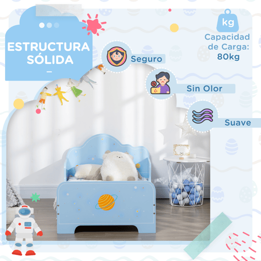 ZONEKIZ Cama para Crianças de 3-6 Anos 143x74x59cm Cama Infantil de Madeira com Barreiras de Proteção Carga Máxima 80kg Azul