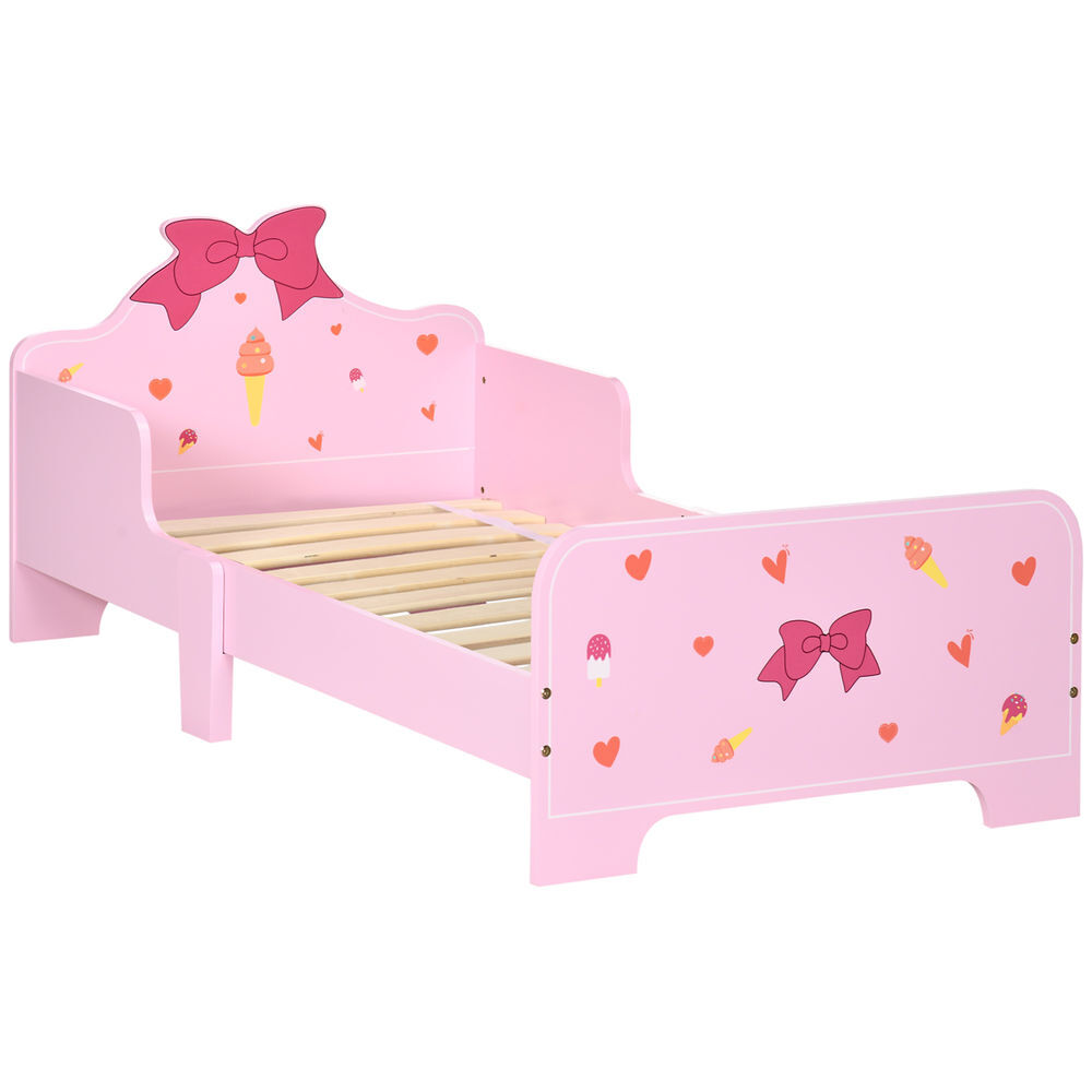 Zonekiz cama infantil de madera 143x74x59 cm cama para niños de 3-6 años con barreras de protección carga máx. 80 kg mueble de dormitorio moderno rosa