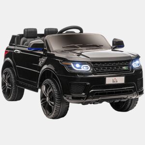 HOMCOM Carro Elétrico SUV para Crianças de 3-6 Anos Carro de Bateria 12V com 2 Motores Controlo Remoto Faróis Buzina Bluetooth Música USB e Abertura de Porta 3-5kmh 110x68x52cm Preto