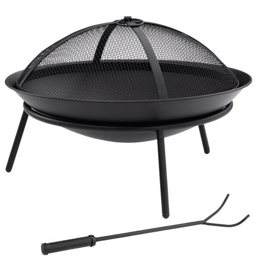 Outsunny Braseiro de Exterior Braseiro de Metal com Tampa Protetora de Faíscas e Atiçador para Varanda Campismo Ar Livre Ø47x33 cm Preto