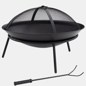 Outsunny Braseiro de Exterior Braseiro de Metal com Tampa Protetora de Faíscas e Atiçador para Varanda Campismo Ar Livre Ø47x33 cm Preto