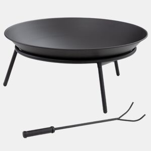 Outsunny Braseiro de Exterior Braseiro de Metal com Atiçador para Varanda Campismo Ar Livre Ø47x21 cm Preto