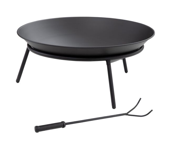 Outsunny brasero exterior para jardín pozo de fuego de metal brasero de leñas con atizador para hogueras terraza camping al aire libre ø47x21 cm negro