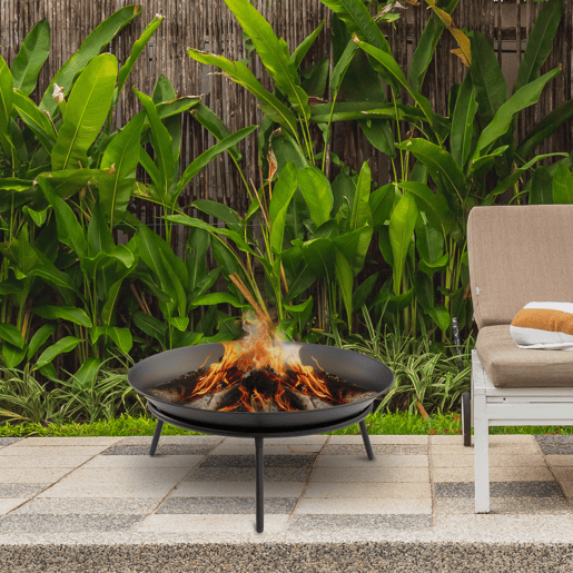 Outsunny Braseiro de Exterior Braseiro de Metal com Atiçador para Varanda Campismo Ar Livre Ø47x21 cm Preto