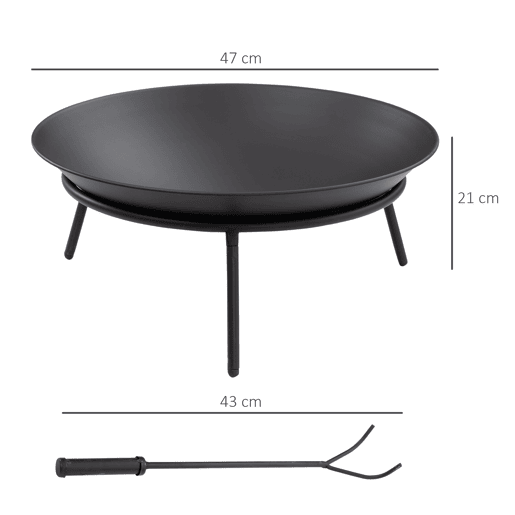 Outsunny Braseiro de Exterior Braseiro de Metal com Atiçador para Varanda Campismo Ar Livre Ø47x21 cm Preto