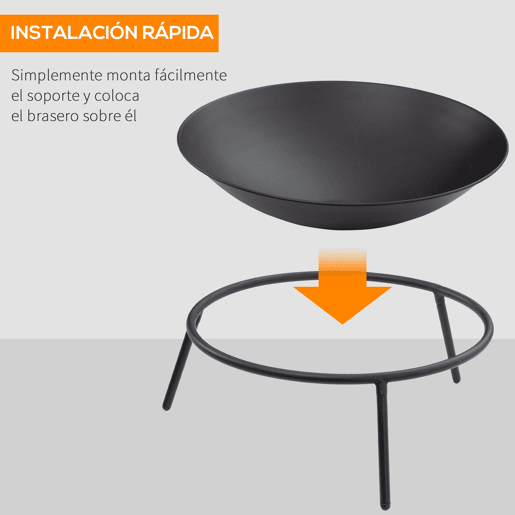 Outsunny Braseiro de Exterior Braseiro de Metal com Atiçador para Varanda Campismo Ar Livre Ø47x21 cm Preto