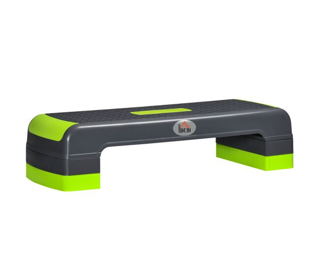 Homcom step de aeróbic plataforma step para fitness stepper antideslizante con altura ajustable de 10/15/20 cm tabla de ejercicio en casa gimnasio oficina carga 150 kg 78x28x20 cm gris y verde