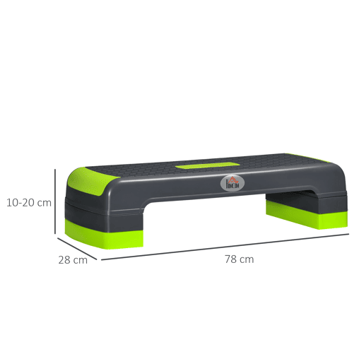 HOMCOM Plataforma Step Fitness Step de Aeróbico com Altura Ajustável de 101520cm Plataforma de Exercício em Casa Ginásio Oficina Carga 150kg 78x28x20cm Verde e Cinza