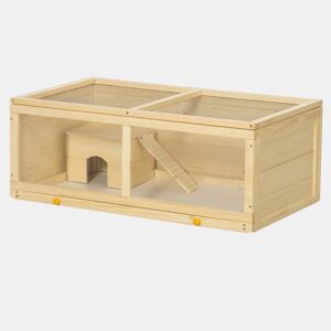 PawHut Gaiola para Hamster de Madeira 100x58x38cm Casa para Roedores com Tampa Abatível Painel de Acrílico Bandeja Amovível e Casa para Coelhos Chinchilas Madeira